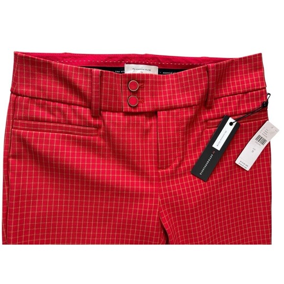 Anthropologie The Essential Slim Pant Peddle Pusher Ankle Windowpane Red Size 0 - Picture 2 of 14